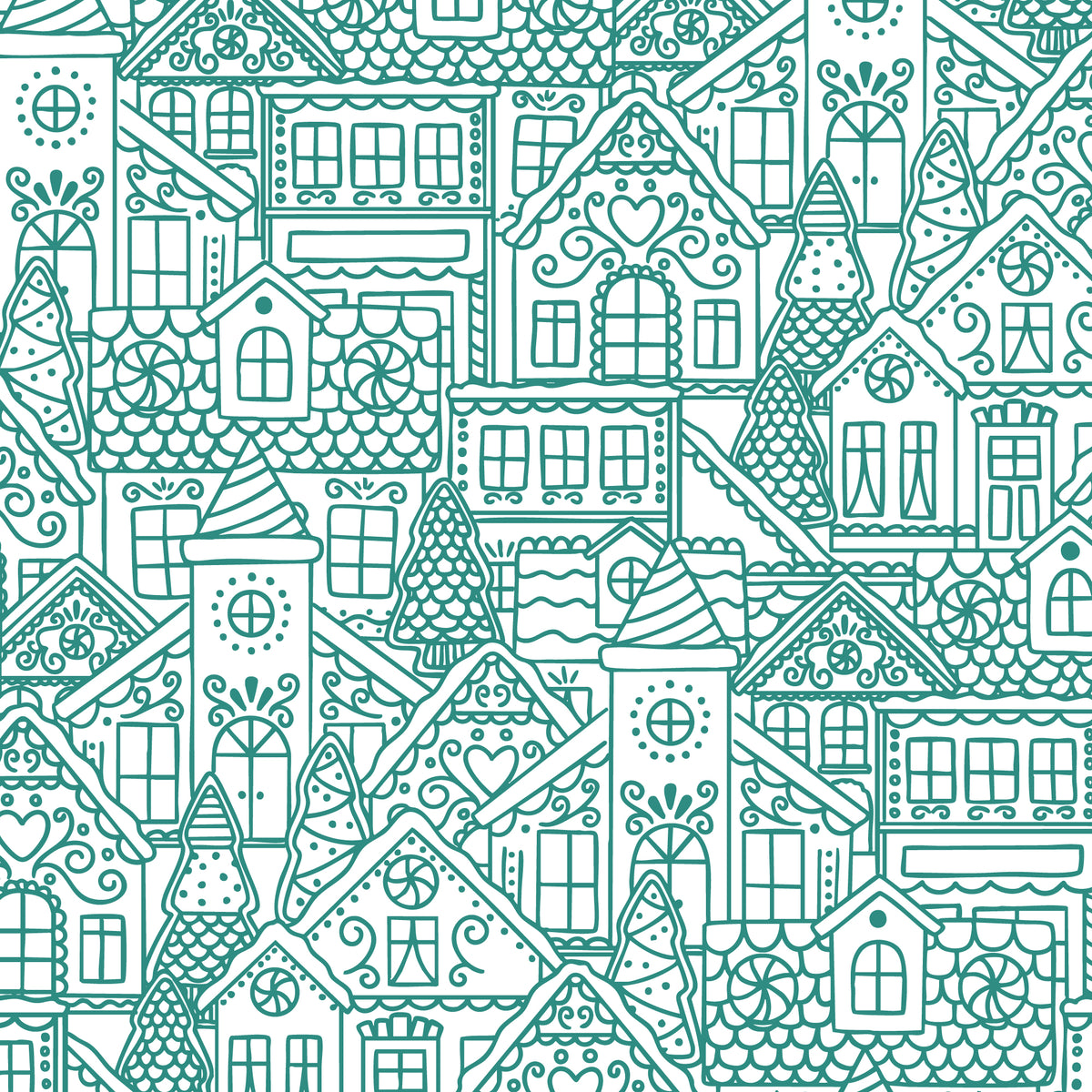 Jolly Tidings -Gingerbread Village|Turquoise-Cloud9 Fabrics-229199
