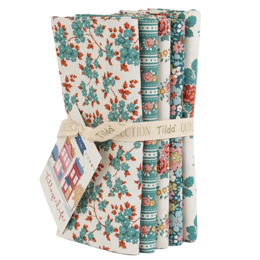 Village Life -Fat Quarter Bundle 5pcs Petrol/Teal-Tilda-TIL300275