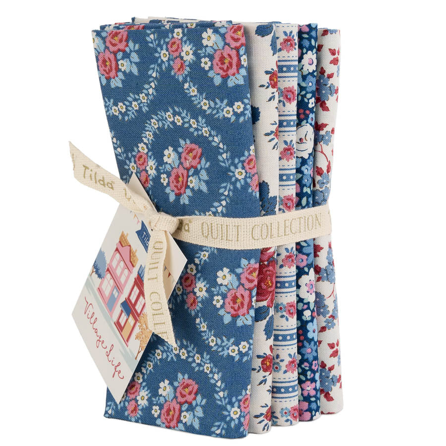 Village Life -Fat Quarter Bundle 5pcs Blue-Tilda-TIL300277