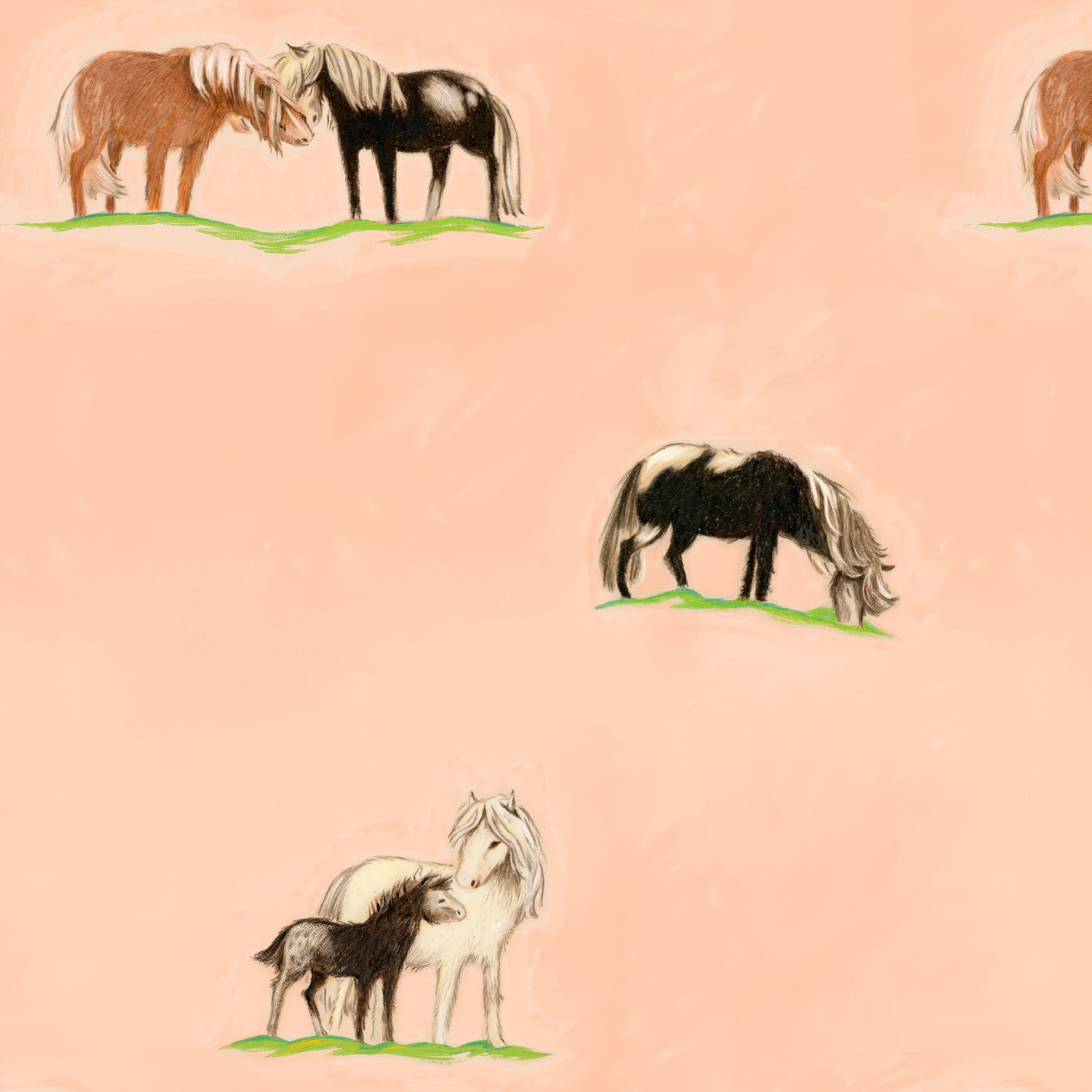 COMING SOON! - Heather Ross by Hand-Ponies-Peach-54253D-4