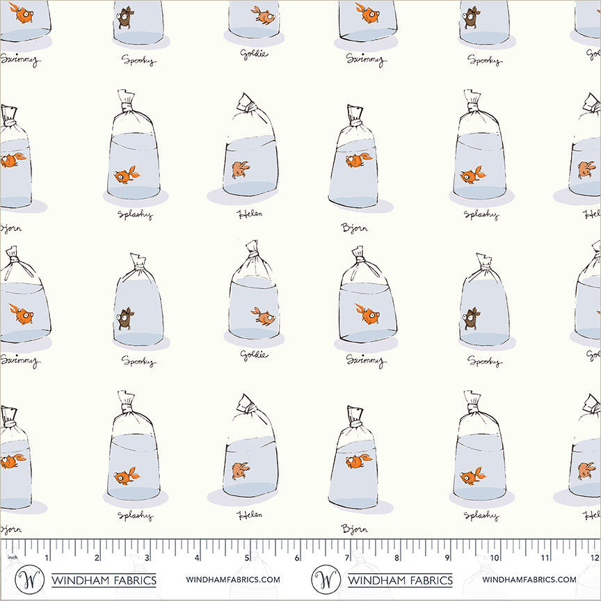 Heather Ross Favorites-Goldfishes in Bags-White-55212D-2