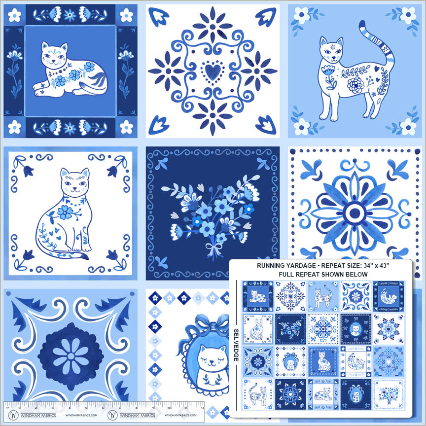 Chateau Meow-Tails & Tiles Royal-Windham Studios-55341D-1 White/Blue