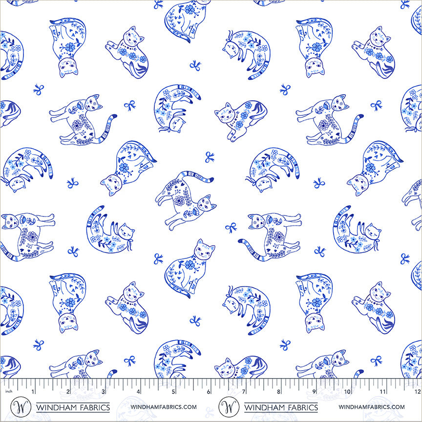 Chateau Meow-Purrcelain Cats White/Blue-Windham Studios-55344-1 White/Blue