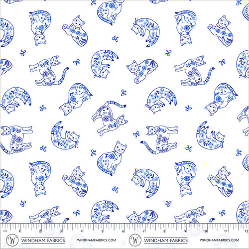 Chateau Meow-Purrcelain Cats White/Blue-Windham Studios-55344-1 White/Blue