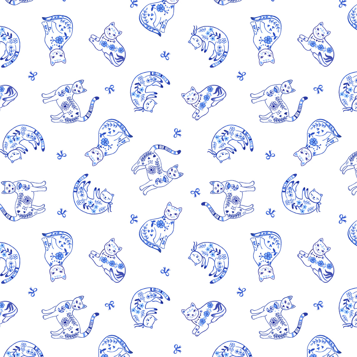 Chateau Meow-Purrcelain Cats White/Blue-Windham Studios-55344-1 White/Blue
