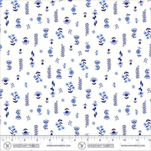 Chateau Meow-Painted Florals White/Blue-Windham Studios-55346-1 White/Blue