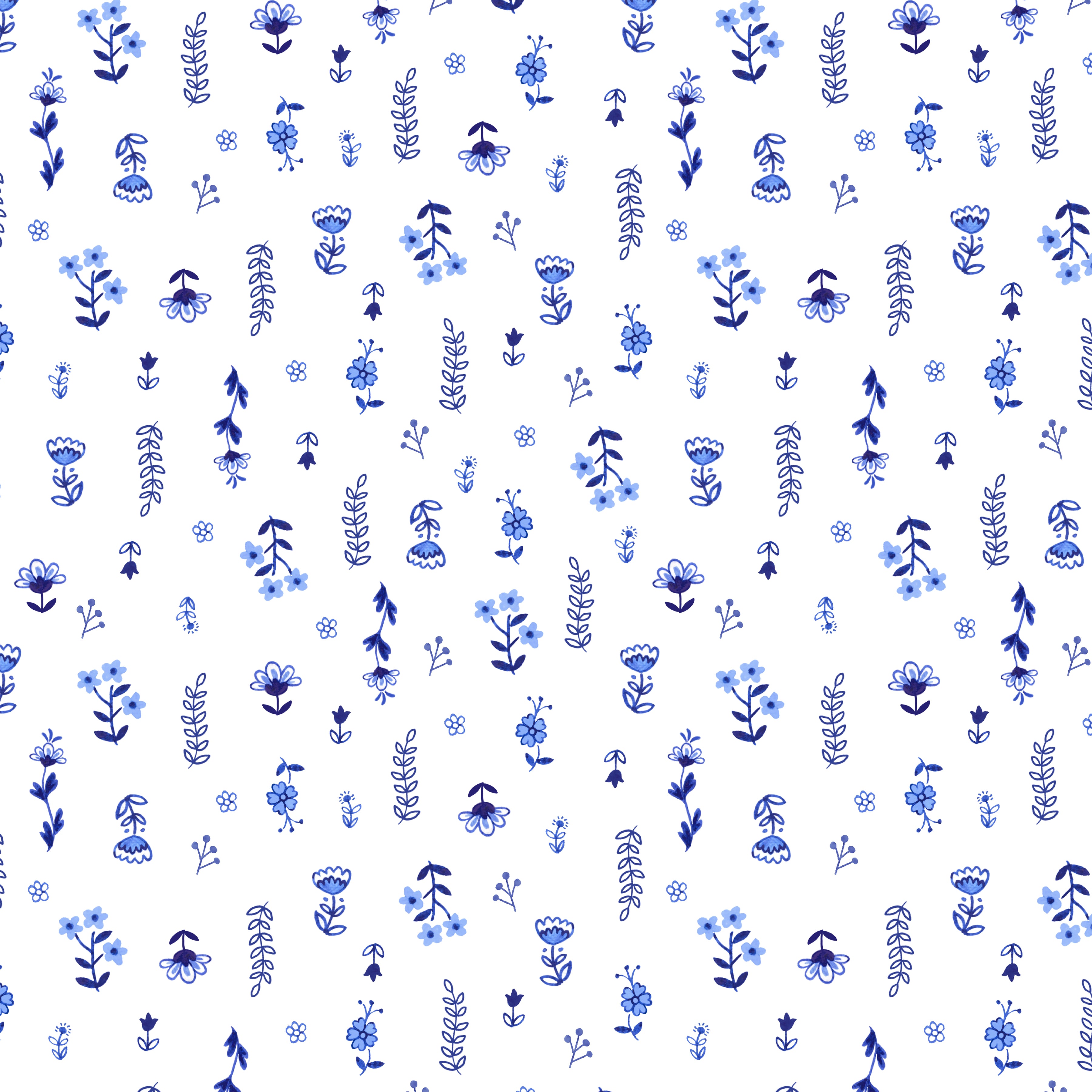 Chateau Meow-Painted Florals White/Blue-Windham Studios-55346-1 White/Blue