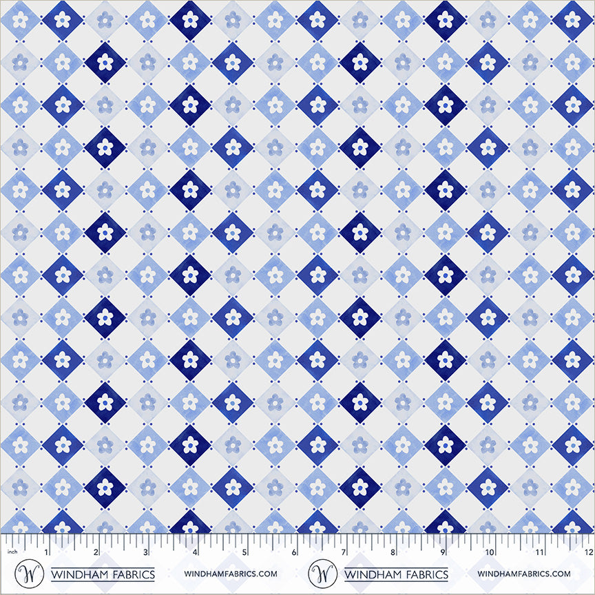 Chateau Meow-Daisy Diamonds White/Blue-Windham Studios-55348-1 White/Blue