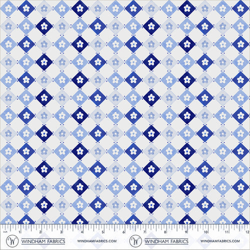Chateau Meow-Daisy Diamonds White/Blue-Windham Studios-55348-1 White/Blue