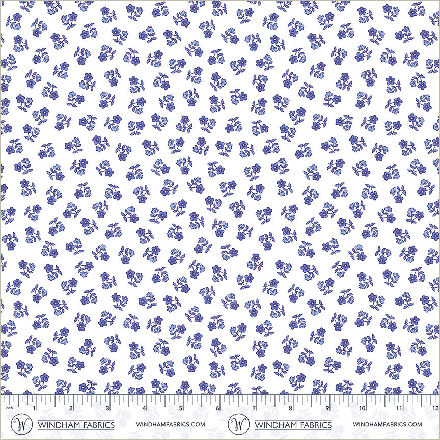 Chateau Meow-Ditsy White/Blue-Windham Studios-55349-1 White/Blue