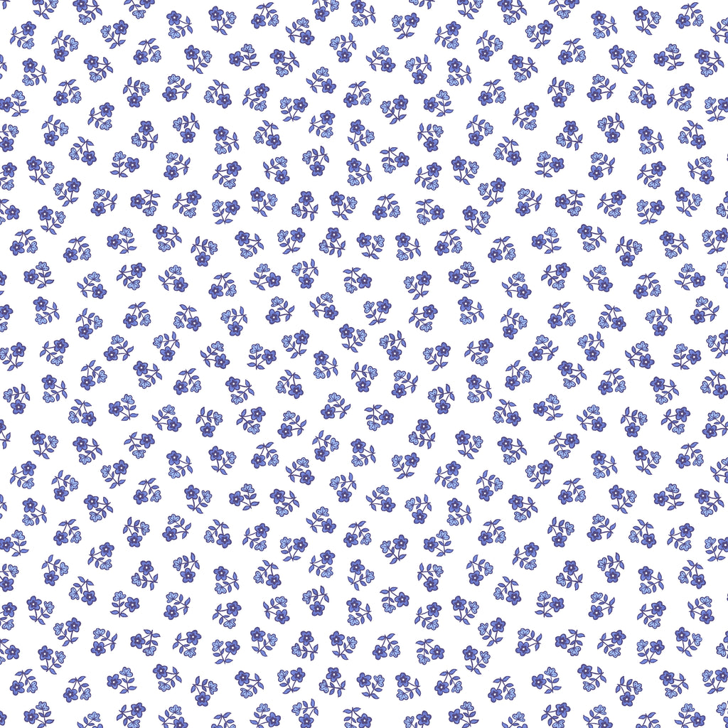 Chateau Meow-Ditsy White/Blue-Windham Studios-55349-1 White/Blue