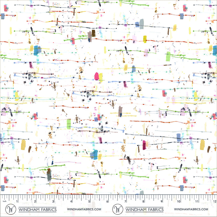 Painted Path -Starts and Stops White/Multi -Windham Fabrics- 55439D-1 White/Multi