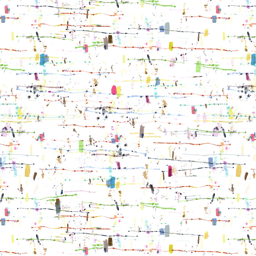 Painted Path -Starts and Stops White/Multi -Windham Fabrics- 55439D-1 White/Multi