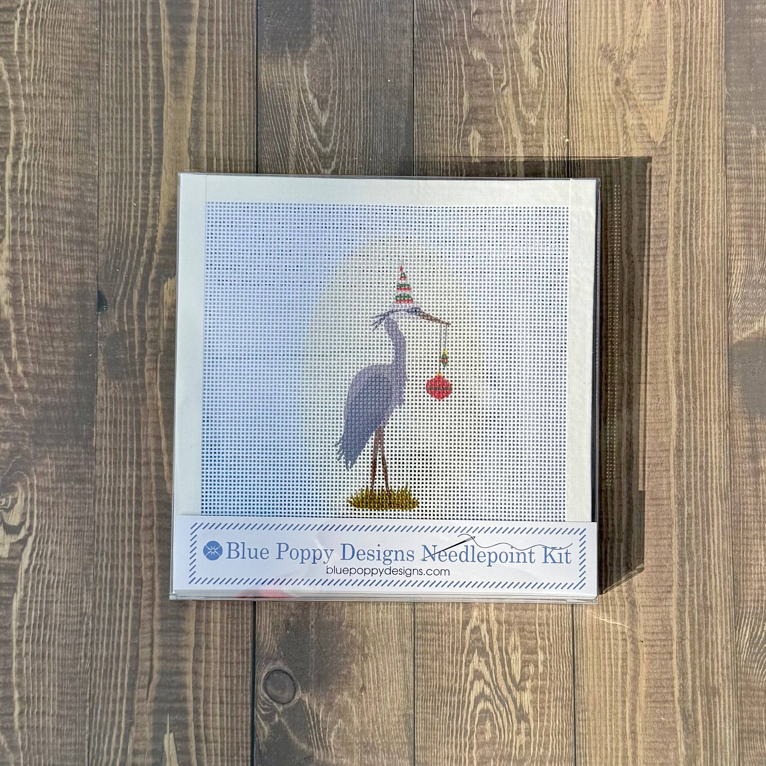 Christmas Heron Needlepoint Kit -Blue Poppy Designs-NP64-HOL-001