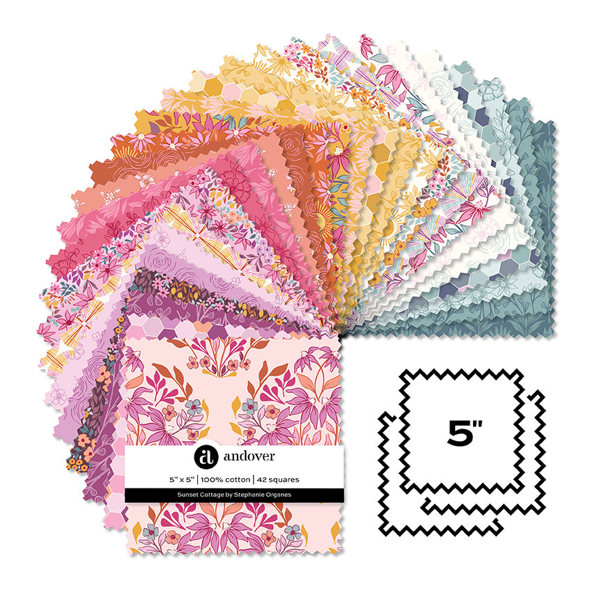 June 2026 - COMING SOON! -Sunset Cottage -5" Charm Pack-Andover Fabrics- 5-SUNS-42