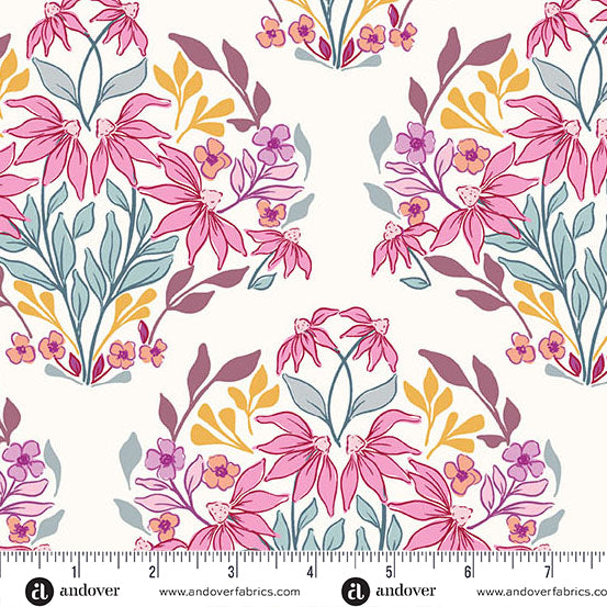 Sunset Cottage -Sunset Meadow White-Andover Fabrics-A-10271-L