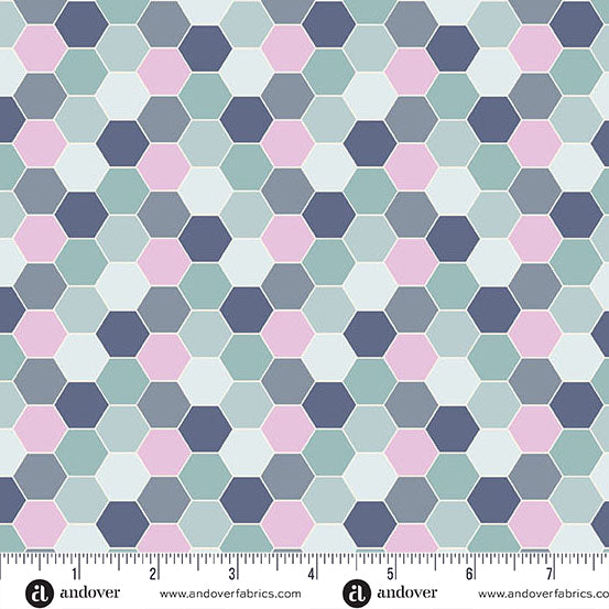 Sunset Cottage -Hexie Blossom Aqua-Andover Fabrics-A-10275-T