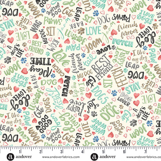 COMING SOON! - Pooch -Text Cream-Andover Fabrics-MU-259-Q