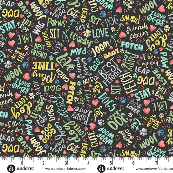 COMING SOON! - Pooch -Text Grey-Andover Fabrics-MU-259-S