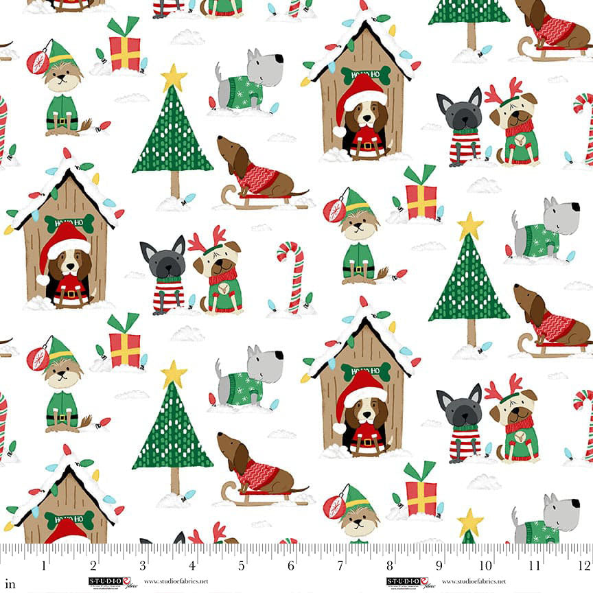 Merry Woof Mas-Scenic with Dogs-White-Studio E-8352-06