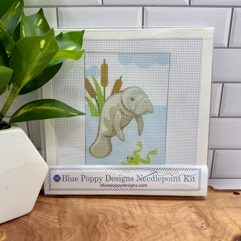 Manatee (with frog) Needlepoint Kit -Blue Poppy Designs-NP64-SEA-016