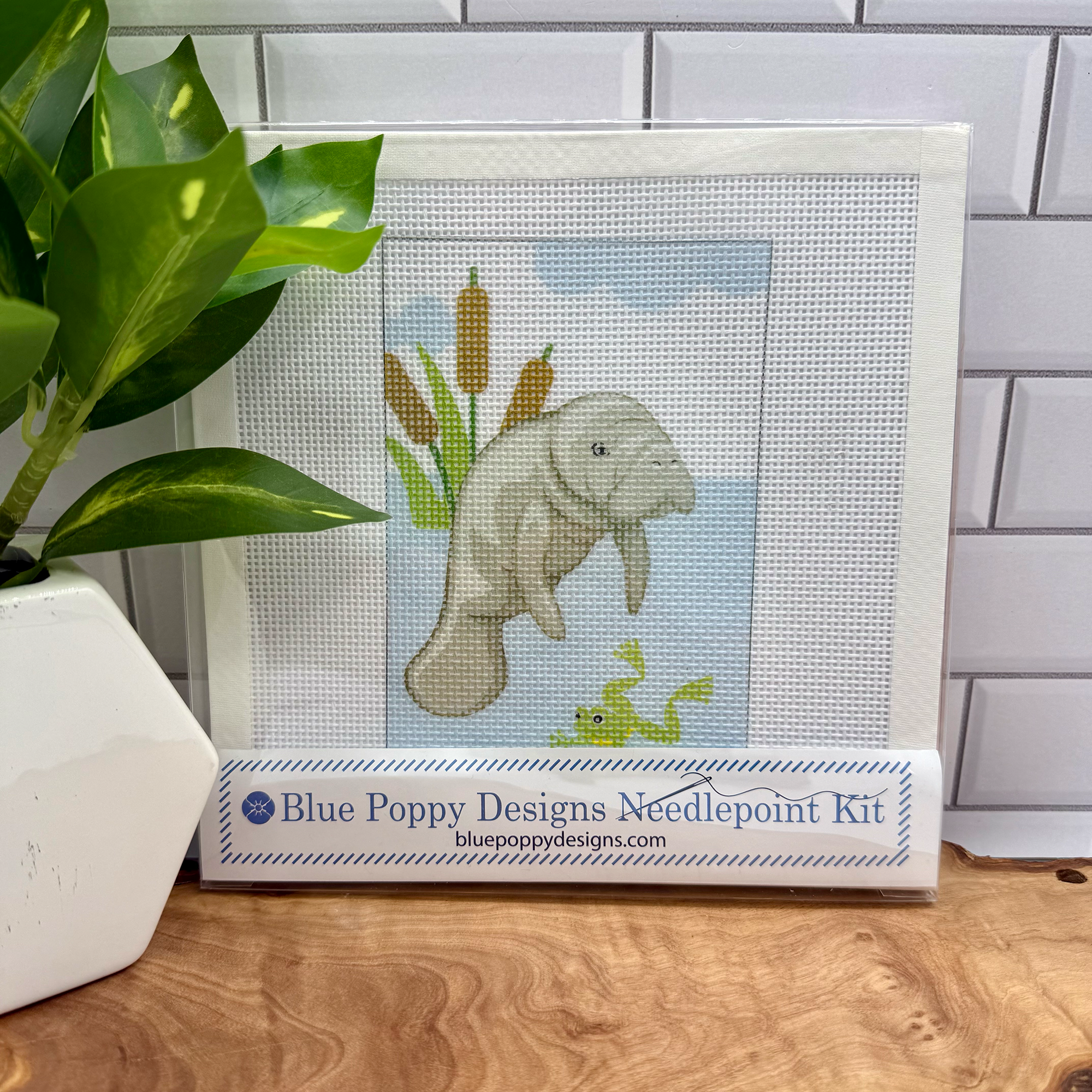 Manatee (with frog) Needlepoint Kit -Blue Poppy Designs-NP64-SEA-016