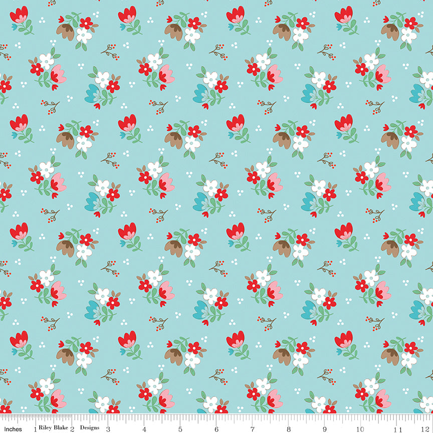 Whimsical Woodland -Floral Aqua-Riley Blake Designs-C17642-AQUA