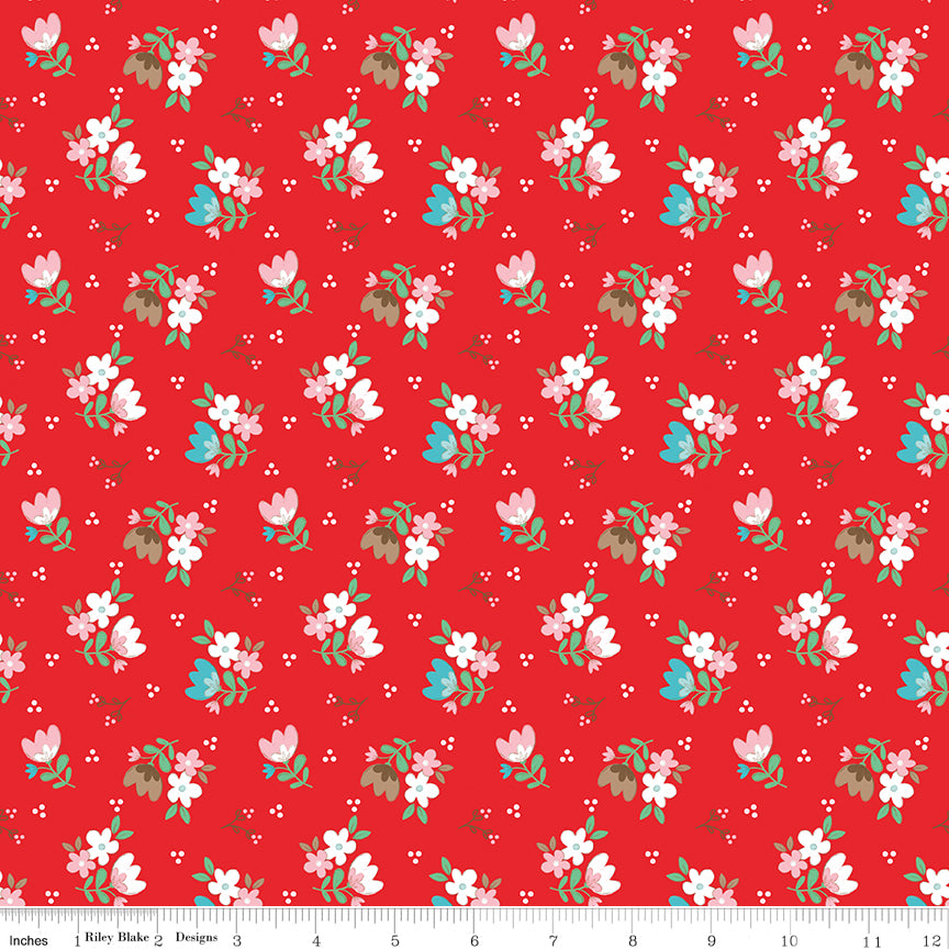 Whimsical Woodland -Floral Red-Riley Blake Designs-C17642-RED