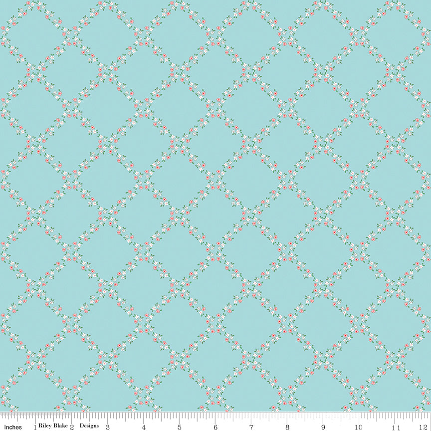Whimsical Woodland -Lattice Aqua-Riley Blake Designs-C17643-AQUA