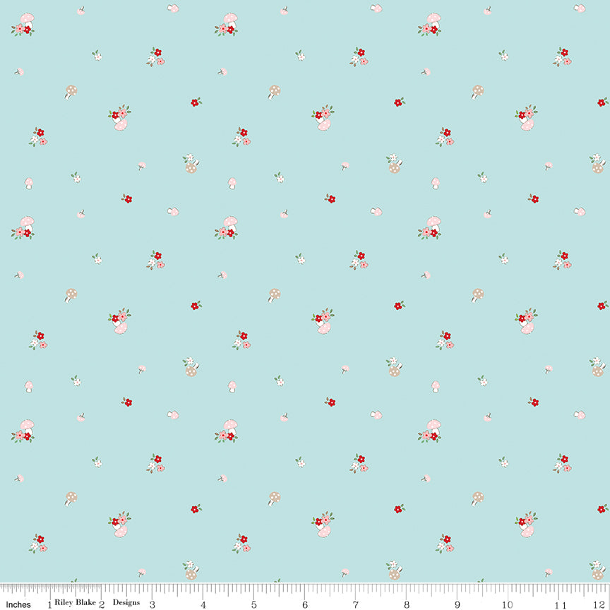 Whimsical Woodland -Mushrooms Aqua-Riley Blake Designs-C17644-AQUA