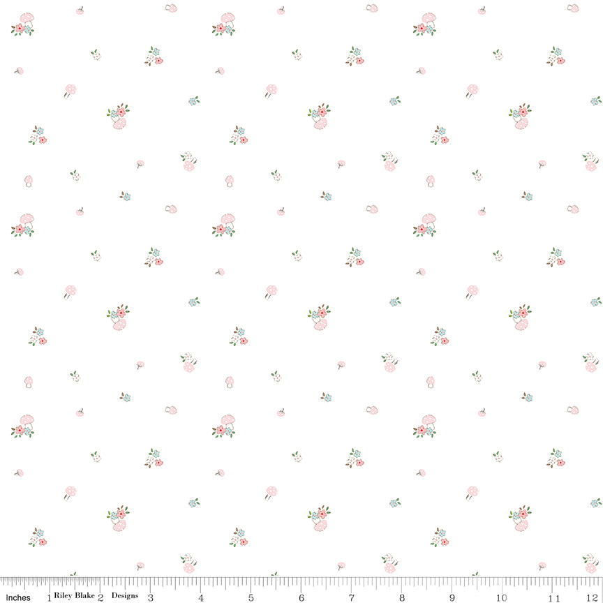 Whimsical Woodland -Mushrooms White-Riley Blake Designs-C17644-WHITE