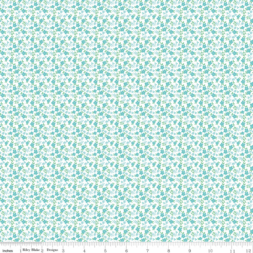 Whimsical Woodland -Mini Florals Aqua-Riley Blake Designs-C17645-AQUA