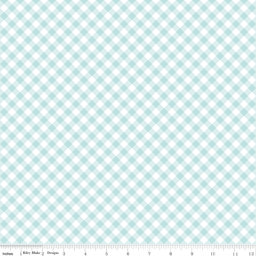 Whimsical Woodland -Diagonal Gingham Aqua-Riley Blake Designs-C17646-AQUA