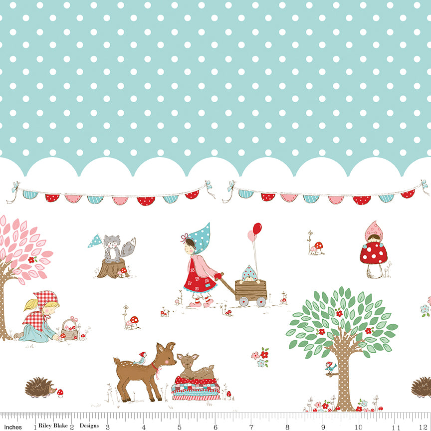 Whimsical Woodland -Border Print Aqua-Riley Blake Designs-C17648-AQUA