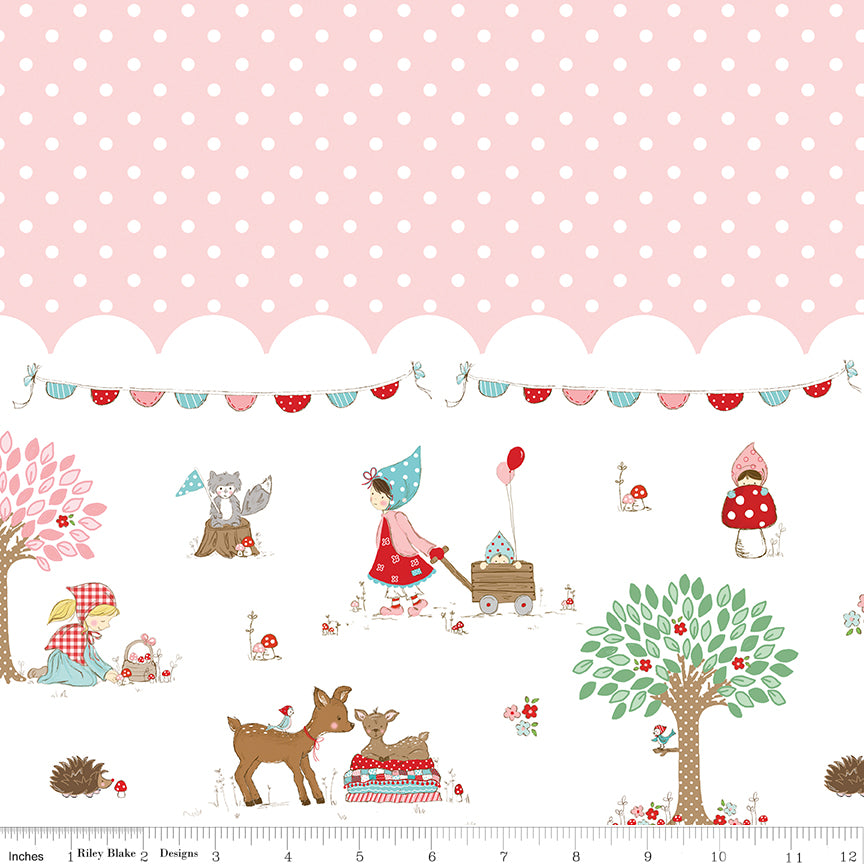 Whimsical Woodland -Border Print Pink-Riley Blake Designs-C17648-PINK