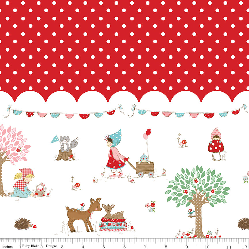 Whimsical Woodland -Border Print Red-Riley Blake Designs-C17648-RED