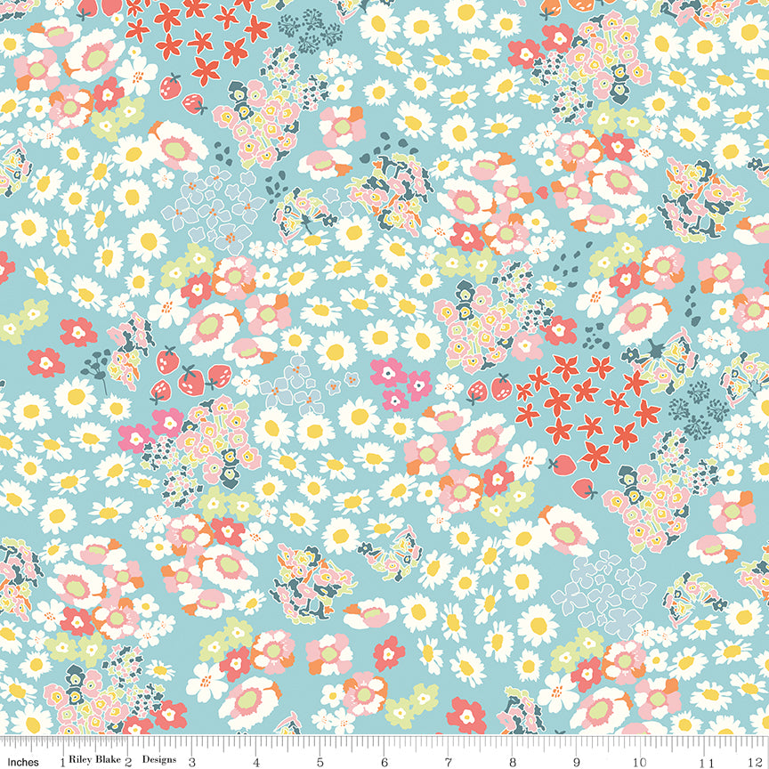 AUG 2026 - COMING SOON! -Cotton Nook-Flowerbed Aqua-Riley Blake Designs-C17971 Aqua