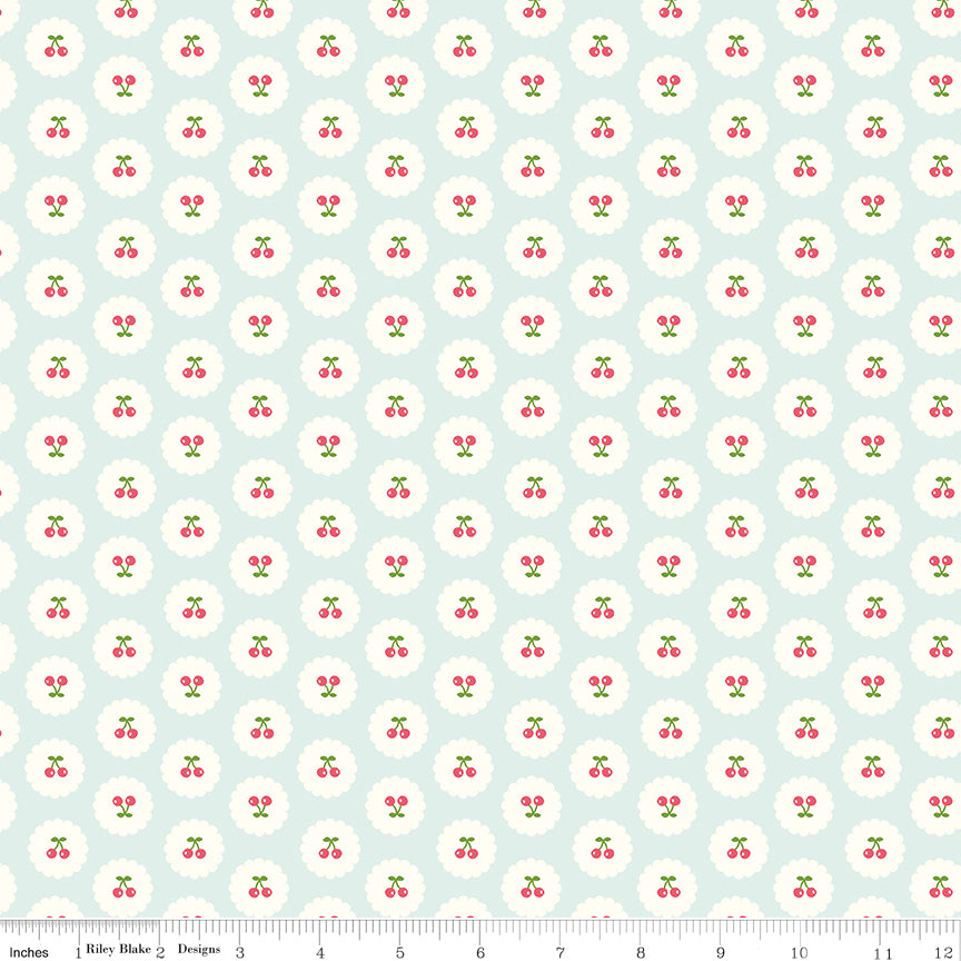 AUG 2026 - COMING SOON! -Cotton Nook-Cherries Bleached Denim-Riley Blake Designs-C17973 Bleached Denim
