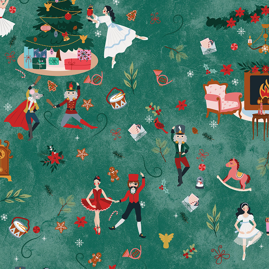 Nutcracker Tradition-Main Pine-Riley Blake Designs-CD17670-PINE