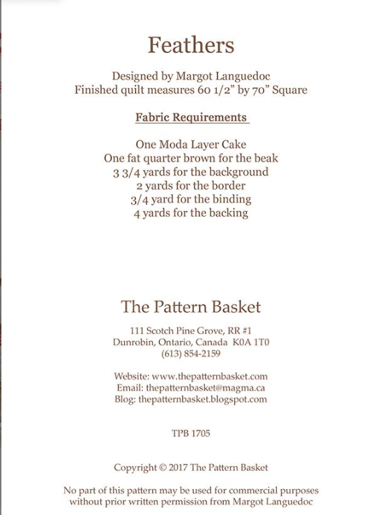 Feathers-By Margot Languedoc-The Pattern Basket-TPB 1705