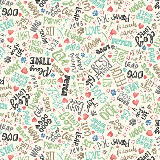 COMING SOON! - Pooch -Text Cream-Andover Fabrics-MU-259-Q