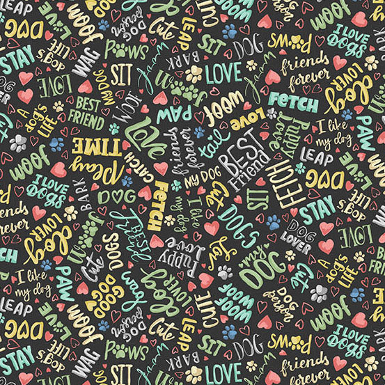 COMING SOON! - Pooch -Text Grey-Andover Fabrics-MU-259-S
