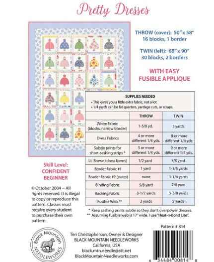 COMING SOON! - Pretty Dresses Quilt Pattern-Black Mountain Needleworks-P298-Prettydresses