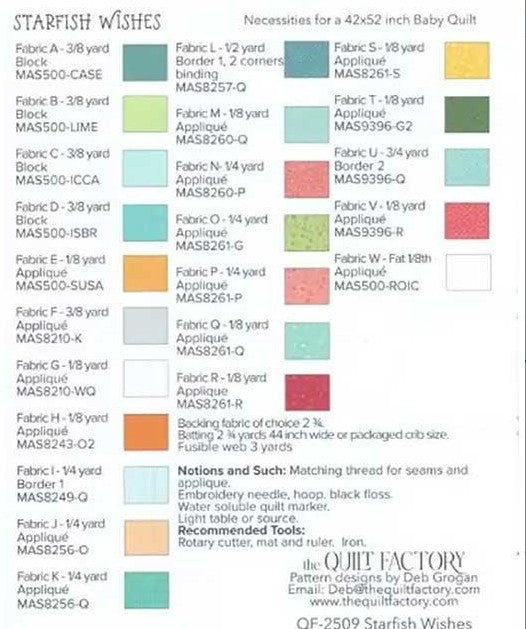 Starfish Wishes-Pattern-=The Quilt Factory-QF 2509