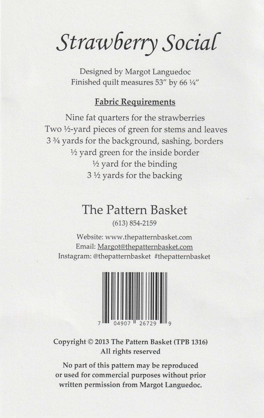 Strawberry Social-By Margot Languedoc Designs-The Pattern Basket-TPB 1316
