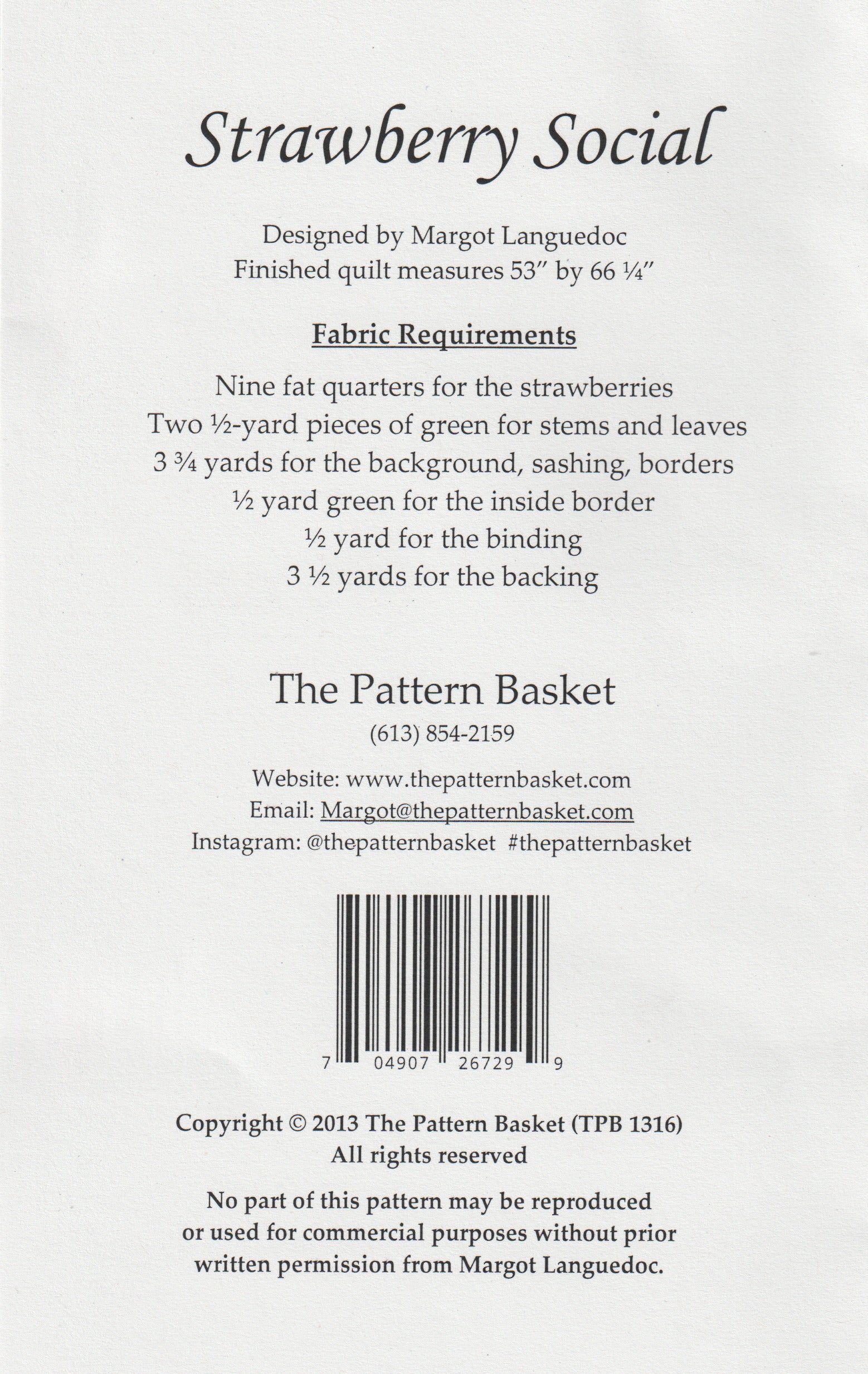 Strawberry Social-By Margot Languedoc Designs-The Pattern Basket-TPB 1316