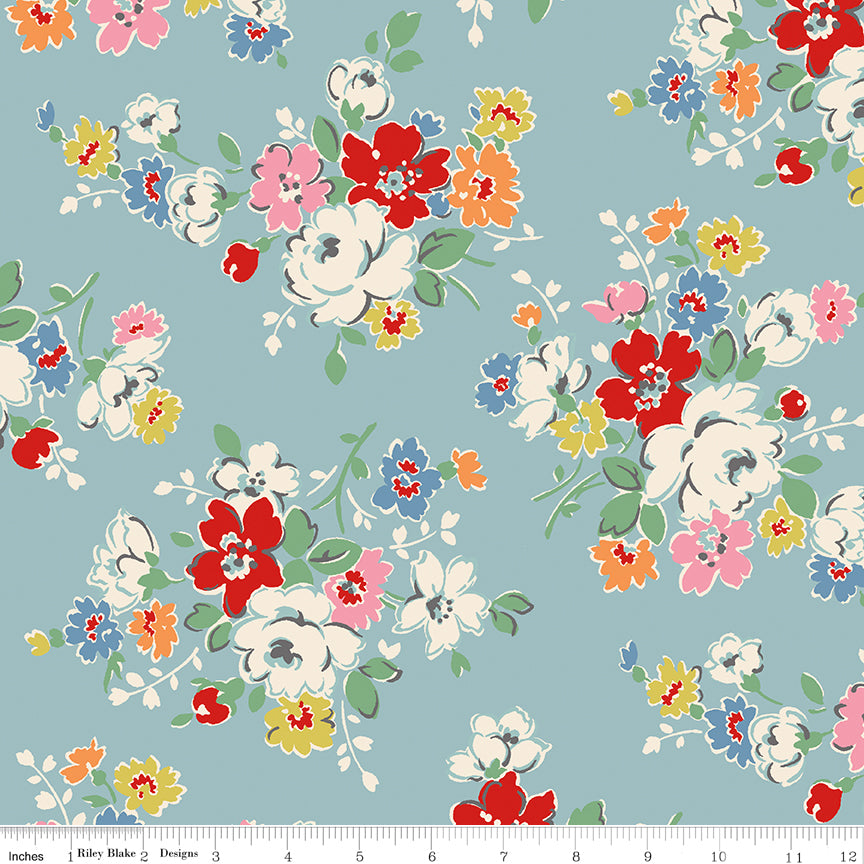 COMING SOON! - Wide Back Cath Kidston® Signature Collection-107'/108" Clifton Rose Blue-Riley Blake Designs-WB18377-BLUE